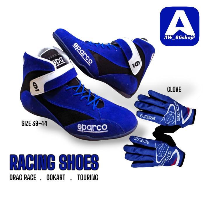 Sepatu Balap Road Race Swalom  Touring Gokart Biru Bisa Cod Karet Shoes Sepatu Motor Sparco Drag Bik