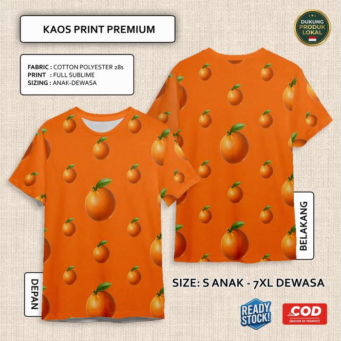Kaos Buah Buahan Jeruk Alpukat Pisang Ceri Semangka Chibi Emot Kecil Full Printing Keren | Baju AOP 
