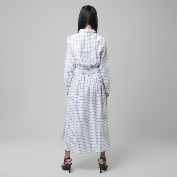 Benhill Gamis Wanita Flannel Lengan Panjang Kotak Putih 1204-11130 Casual Kancing