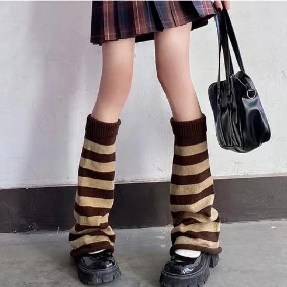 Kaos Kaki Stocking Betis LEg Warmer Kaos Kaki Lollita Japanese Style Stripe Knitted Foot Cover Arm W