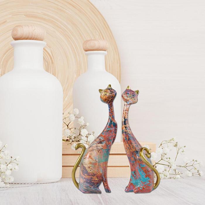 Patung kucing lukisan Resin, seni patung kucing pasangan untuk