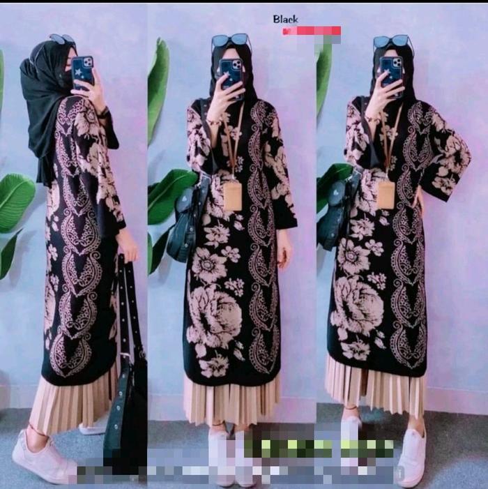 EZ SHOP LONG TUNIK RAJUT TUNIK RAJUT Muslim Wanita Panjang Lembut Motif