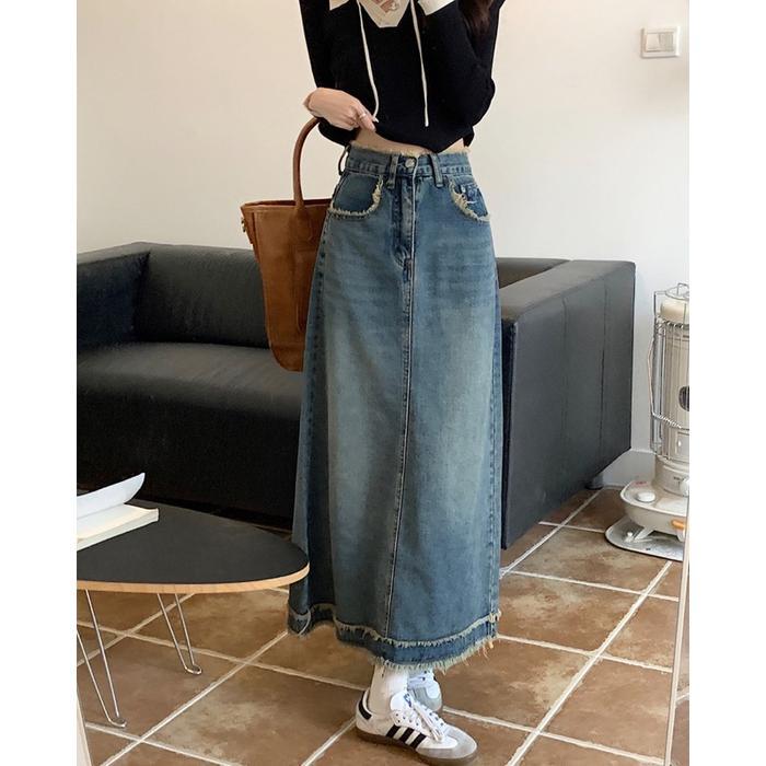 Rok Denim Jeans Midi Long Skirt Denim Women Panjang Hw Mx685