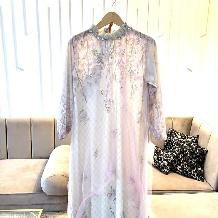 Gamis Aminah kombinasi tile polos premium edisi model terbaru