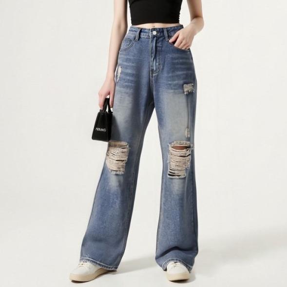 [MEIN Premium][UPGRADE] GIRL POWER Celana Jeans Panjang Wanita Robek High Waist Gaya Korea 8608 ZZ B