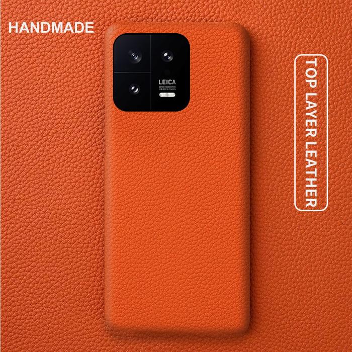 For Xiaomi 13 Case Handmade Premium Litchi Grain Genuine Leather