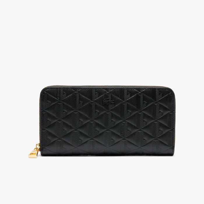 Lacoste Women's Maheki Zipped Leather Billfold RFID Blocking Dompet Panjang Wanita - Black