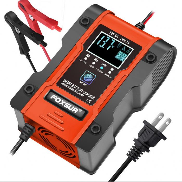 FOXSUR 12V 24V 6A car battery charger pulse repair 7-stage charger