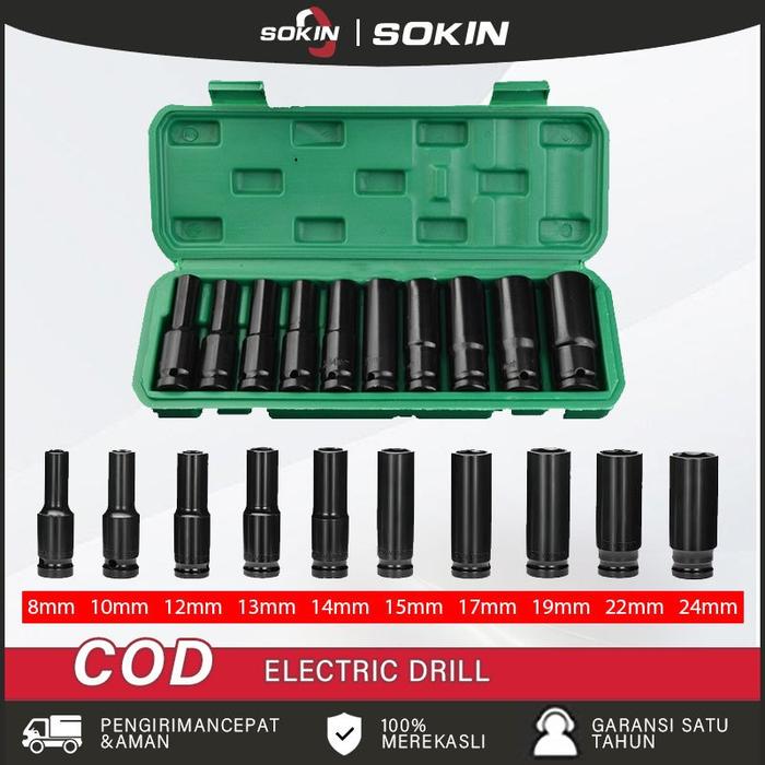 NEW SOKIN 10PCS MATA SOCKET 1/2‘’ 8-24MM IMPACT SOCKET/KUNCI SHOCK IMPACT SOCKET SET/IMPACT SOCK IMP