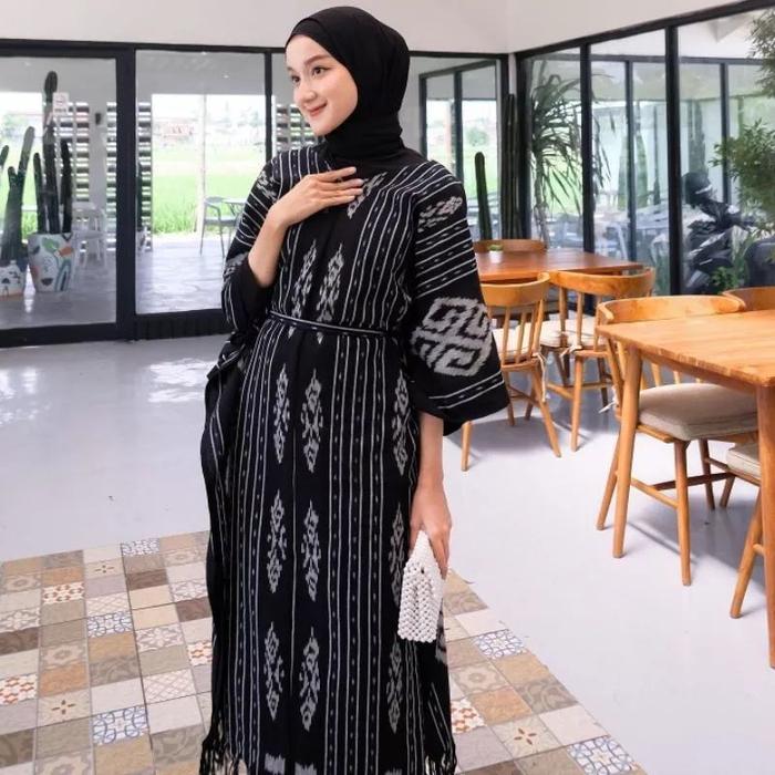 BAJU TENUN IKAT WANITA PANJANG, DRESS TENUN IKAT,DRESS WANITA Muslim Outer