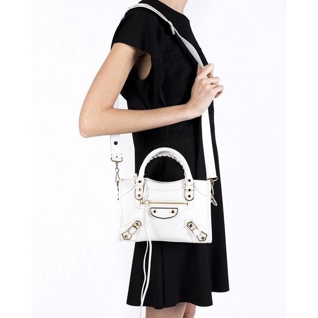 BALENCIAGA MINI METALLIC EDGE IN WHITE CHEVRE (GRAINED LEATHER) GHW