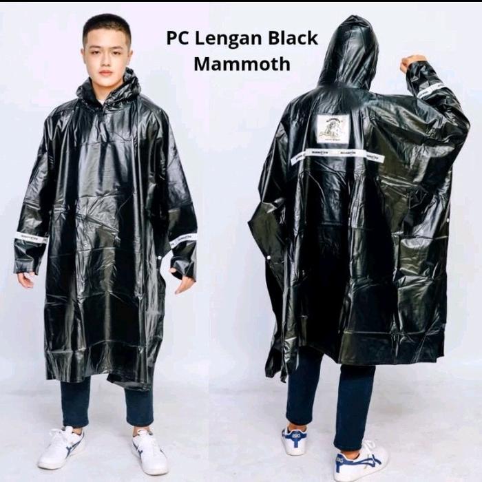 [AS] Jas hujan Ponco Lengan Mamoth Hitam by Penguin Pria Keren Wanita Jumbo / Mantel Penguin's pingu