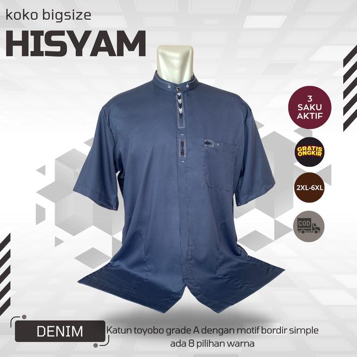 Kemeja Koko Pria Lengan Pendek Jumbo HISYAM Kemko Big Size Muslim Polos Cowok Gamis Simple