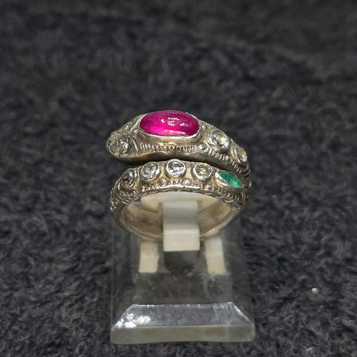 cincin ulan ulan perak merah ruby berlian zamrud model kembang setaman antik kuno