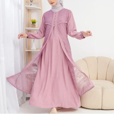 Gamis Dress Mixx Brukat Polos Lengan Panjang By AZKA Collection