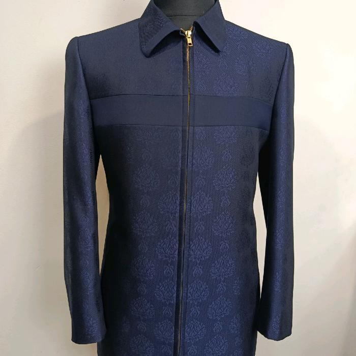 jasket pria motif navy, bahan semi wool, jasket custom