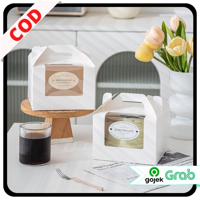 KaissO - Dus Kotak Kue Ulang Tahun Mika Putih Roll Cake Paper Box Cake Packaging Box Mini Handle