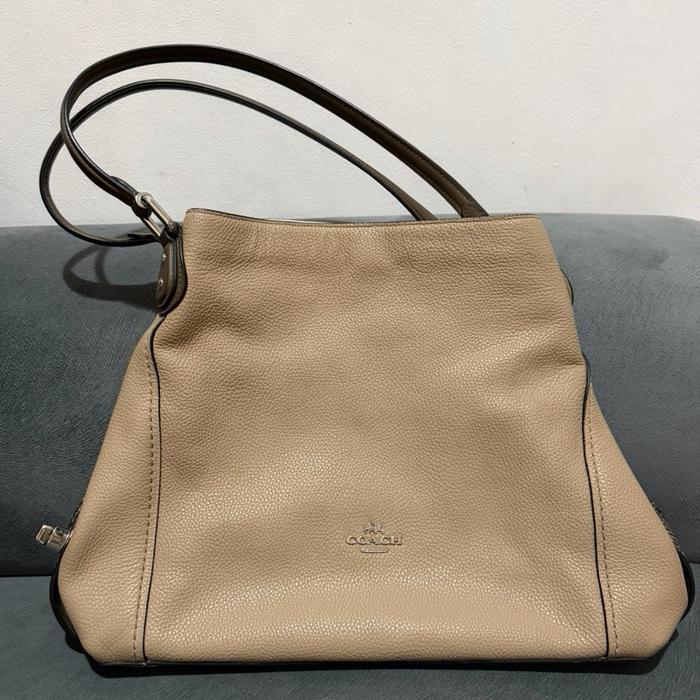 COACH Original Pebbled Leather Shoulder Bag Cream Brown Tas Wanita (Preloved)