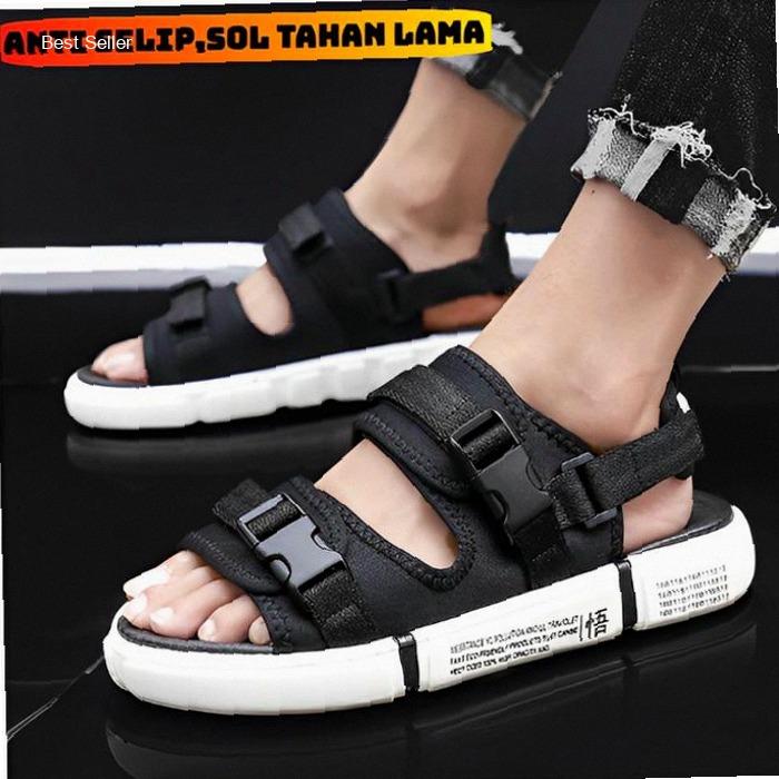 Sandal Import Berkualitas Tinggi Real Picture Sesuai Gambar Hitam Putih Anti Selip Tahan Air Adjusta