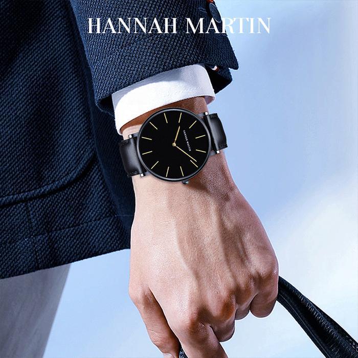 Hannah Martin Jam Tangan Pria 100% Original Keren Sangat Tipis Quartz Cowok Couple Kulit Anti Air Me