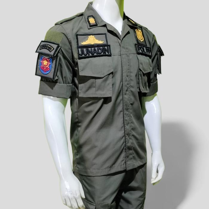 seragam pdl POL PP lengkap logo dan nama 1stel Baju Celana Pria dan wanita
