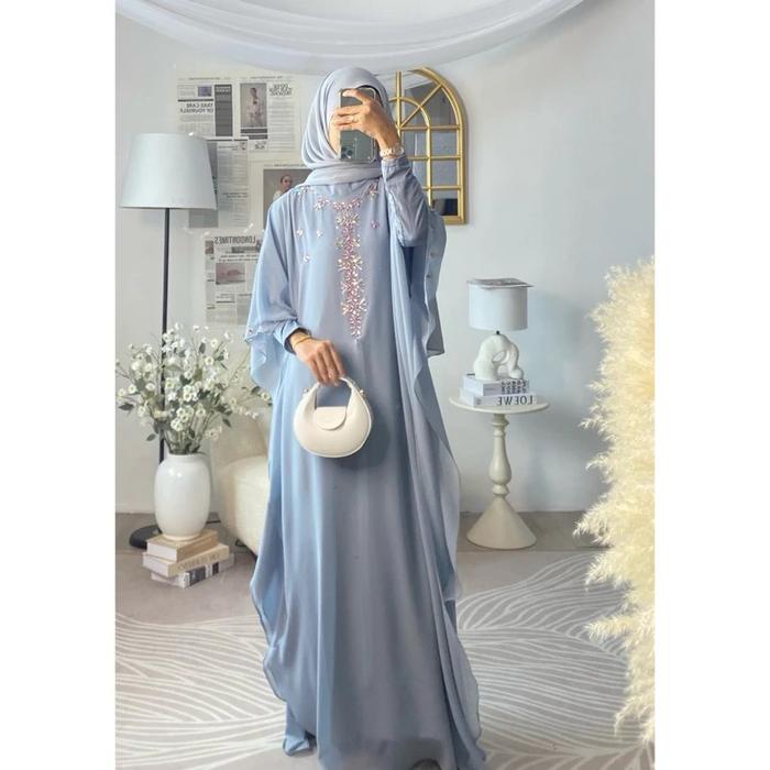 Ameera Gamis Kaftan Ceruty Babydoll Aplikasi Payet Dress Kaftan Kondangan Mewah Kaftan Abaya Hitam