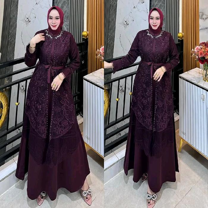 Ceisya Gamis Brokat Kondangan Mewah Elegan Gaun Dress Pesta Lebaran Bahan Velvet Mix Brukat Buat Wan