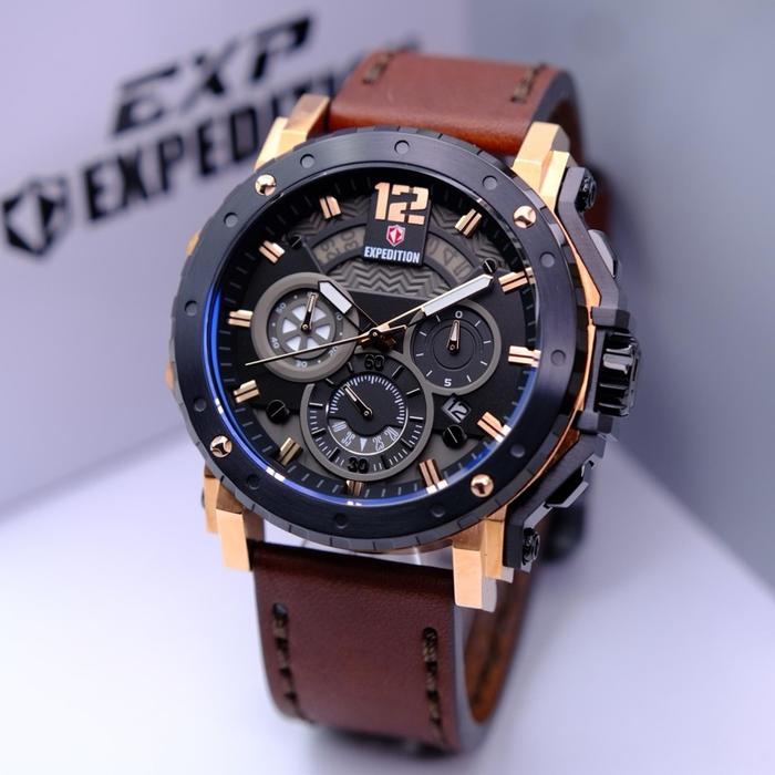 JAM TANGAN PRIA EXPEDITION E 6402 E6402 EXP-6402 BLACK ROSEGOLD BROWN ORIGINAL