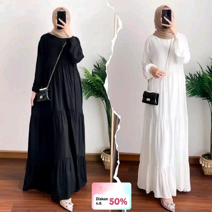 Gamis Polos Rempel Susun Bahan Katun Premium Dress Terbaru 2026 L XL XXL Busui Friendly Tali Pinggan