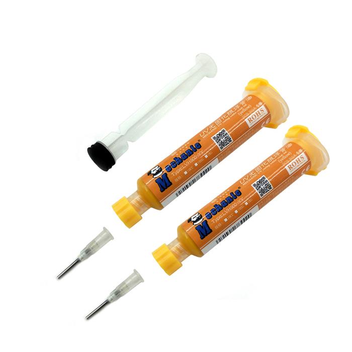 2pcs/Lot MECHANIC Yellow UV Curable Solder + Needles Solder Mask 10CC