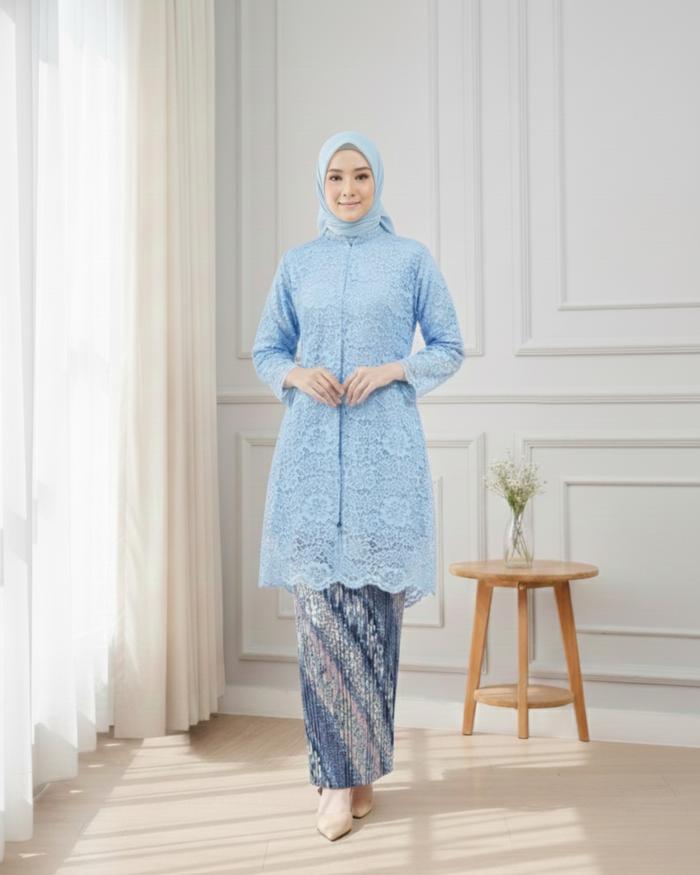 PROMO Setelan  Brukat Model Tunik Krah Modern LD 126cm Baju Brokat Batik  Kondangan Atasan Pesta Wis