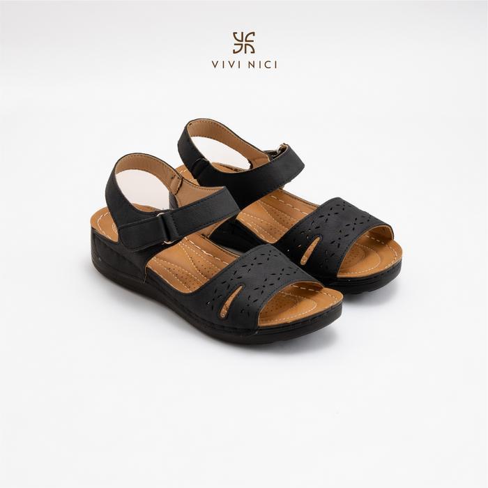Vivi Nici - Anura Sandal Slip On Wedges Wanita Hak 5 Cm Ack Merah
