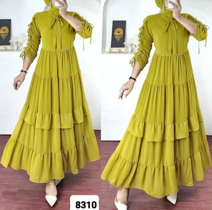 ALkadev. Gamis alisha Lengan serut Ceruty Premium Bonus lips cream 8310Termurahc!!