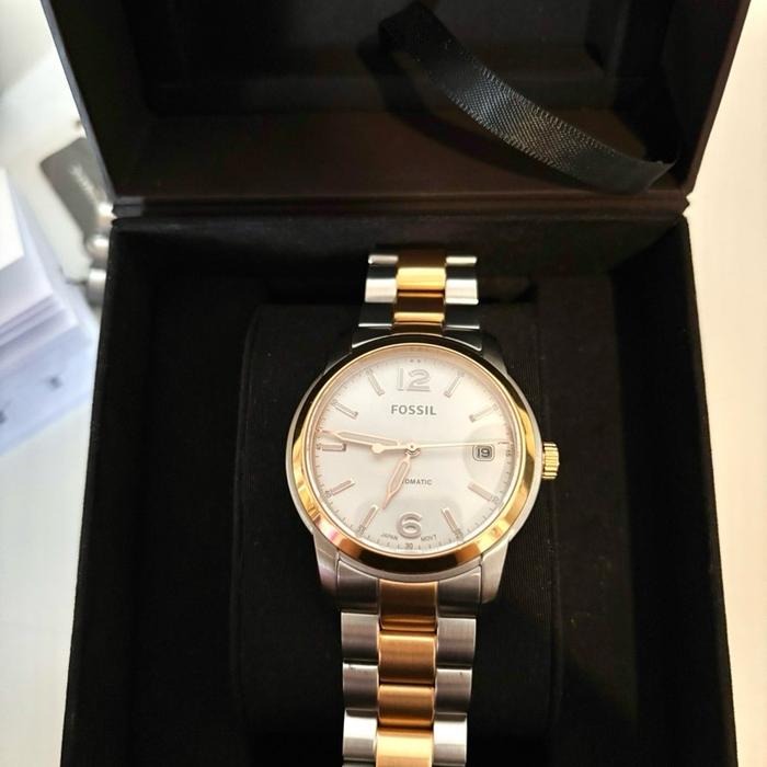 Fossil Heritage Automatic Stainless Steel Dua Warna untuk Wanita