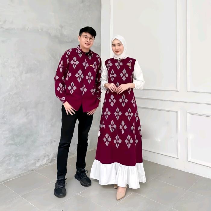 COUPLE TENUN DRESS JASMINE ROSA BURGUNDY /BAJU COUPLE PASANGAN KONDANGAN/ DRESS / KEMEJA/ COUPLE KEL