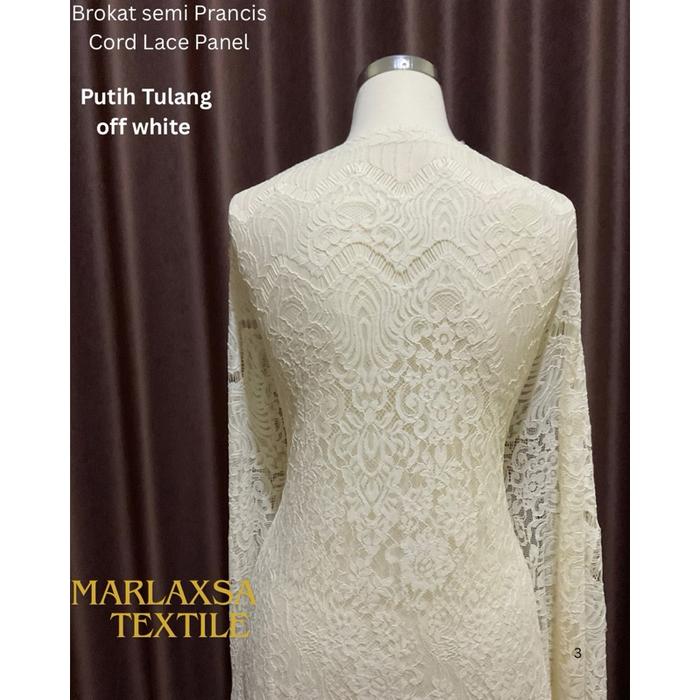 KAIN BROKAT PREMIUM / CORD LACE PANEL SEMI PRANCIS Off White / Putih Tulang/ Brokan white