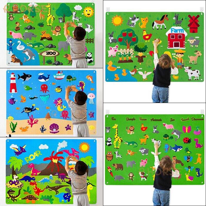 Set cerita papan kain Montessori, mainan untuk anak hewan serangga