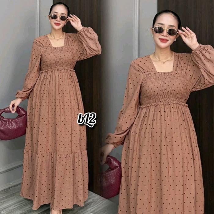 Daster rayon smock kerut dada lengan panjang Ld 110cm Casual