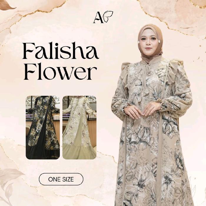 Dres Falisha by Kasturi Fashion / Gamis Terbaru/ Motif kembang dan rempel di bagian bahu