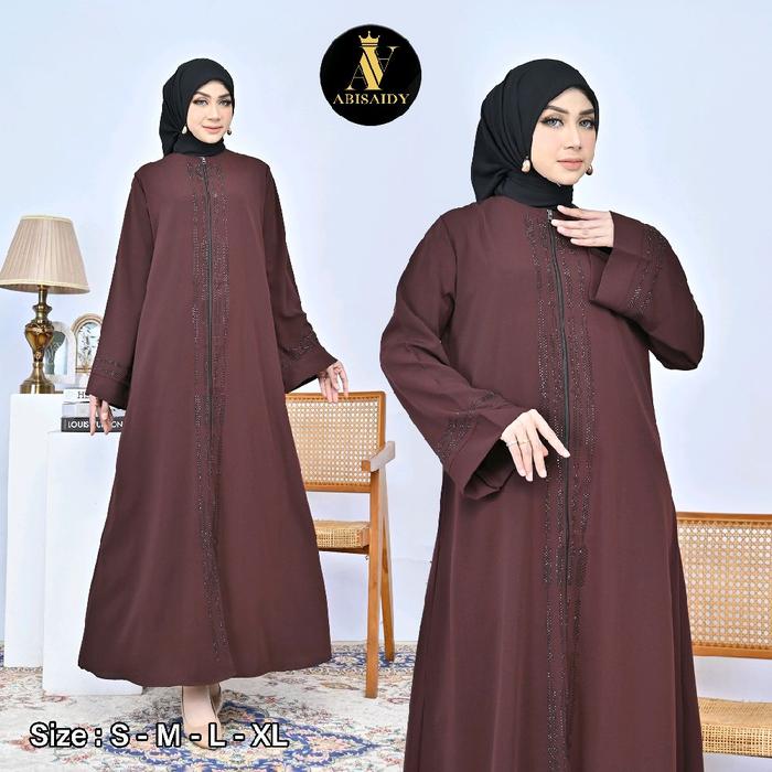 ABISAIDY Abaya Zarina | jetblack full hitam | mute hitam Zipper panjang Gamis  Muslim Dewasa free be