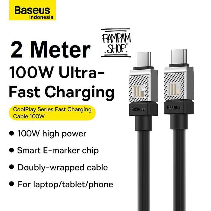Baseus CoolPlay Kabel Data Type C to Type C 100W 2M 2 Meter Super Fast Charging PD Power Delivery Ca