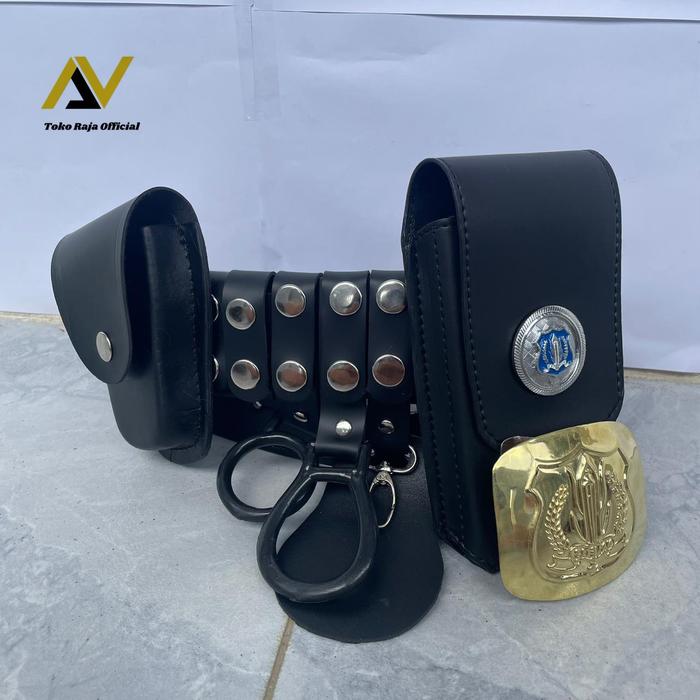 Kopel Sabuk Satpam Security Full Set Bangkol Lengkap 1 Set Bahan Kulit Sintetis Hitam Kilap dengan A