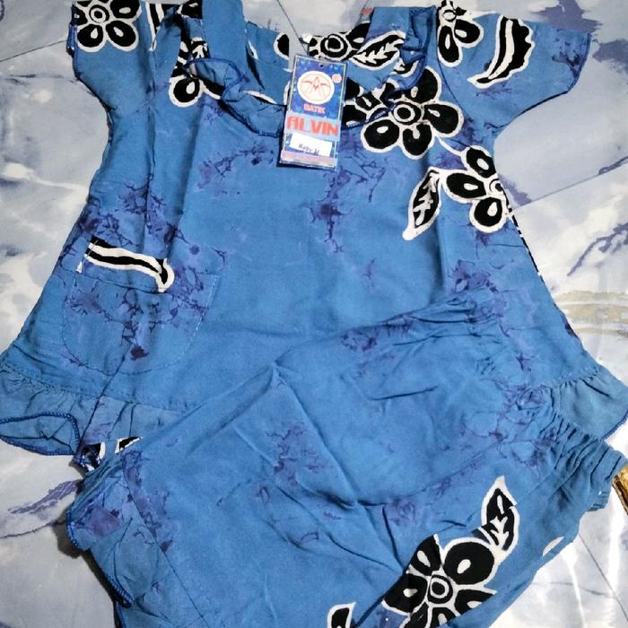 Alvin cp batik Anak Baby 1-3 Lengan Pendek Celana Pendek Motif Bunga Biru
