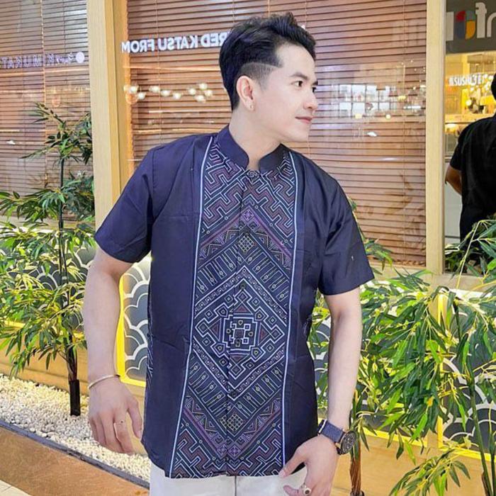 GOKS Kemeja Koko S-5XL Lengan Pendek Pria Modern Jumbo Baju Lebaran Pakaian Muslim 617 Anwar