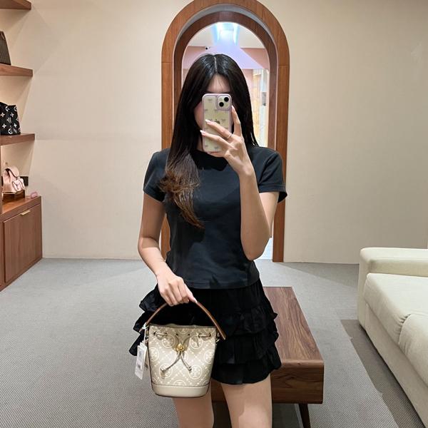 Tas TORY BURCH EMBOSSED TAUPE BROWN LEATHER MINI BUCKET BAG WITH LS 100% ORIGIANL