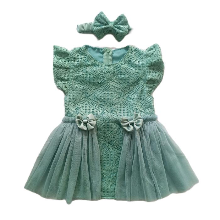Dress Pesta Ulang Tahun Hijau Mint Gaun Kondangan Anak Cewek Bayi Perempuan 6-12 Bulan Brukat Katun 