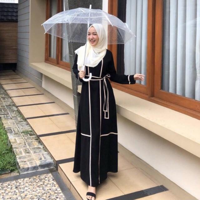Abaya Gamis Arab List Hitam Remaja Wanita Muslim Syar'i ModisTerbaru Lebaran 2021 Bisa COD