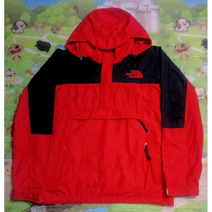 Jaket Anorak Cagoule The North Face Packable Two Tone Color Red and Black Second
