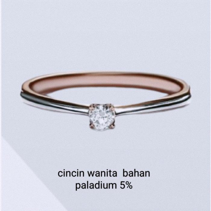 Cincin wanita model solitaire cantik bahan paladium 5%