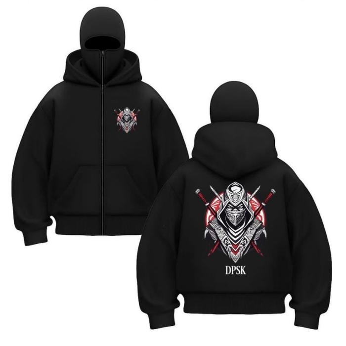 Star Boys HOODIE BALACLAVA UNISEX METAL ZIPPER JAKET BOXY HITAM Fleece 280 Gsm Material Premium deng